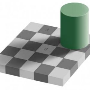 An optical illusion. The square A is exactly the same shade of grey as square B