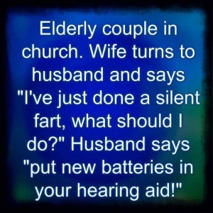 Old couple in church, one farts