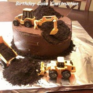 typical construction workers sitting around eating chocolate cake