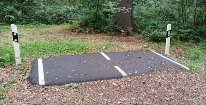 either a weird parking spot or a terrible plan to hide a body