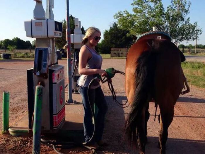 lucky for her he already has a lot of gas