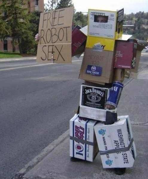 the guy wearing boxes was a little freaked out when a terminator showed up to take him up on it